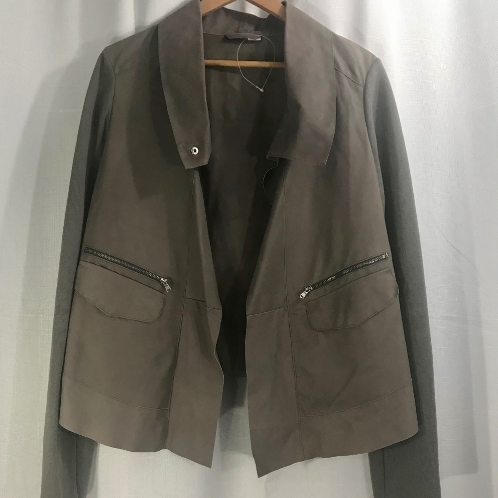 Sportmax Code Gray 100% Cotton Knit Sleeve Open Front Blazer Jacket Size 14 NWOT